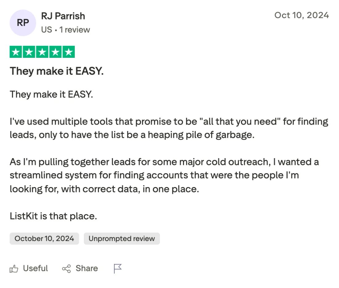 Trustpilot screenshot from RJ Parrish: They make it EASY.