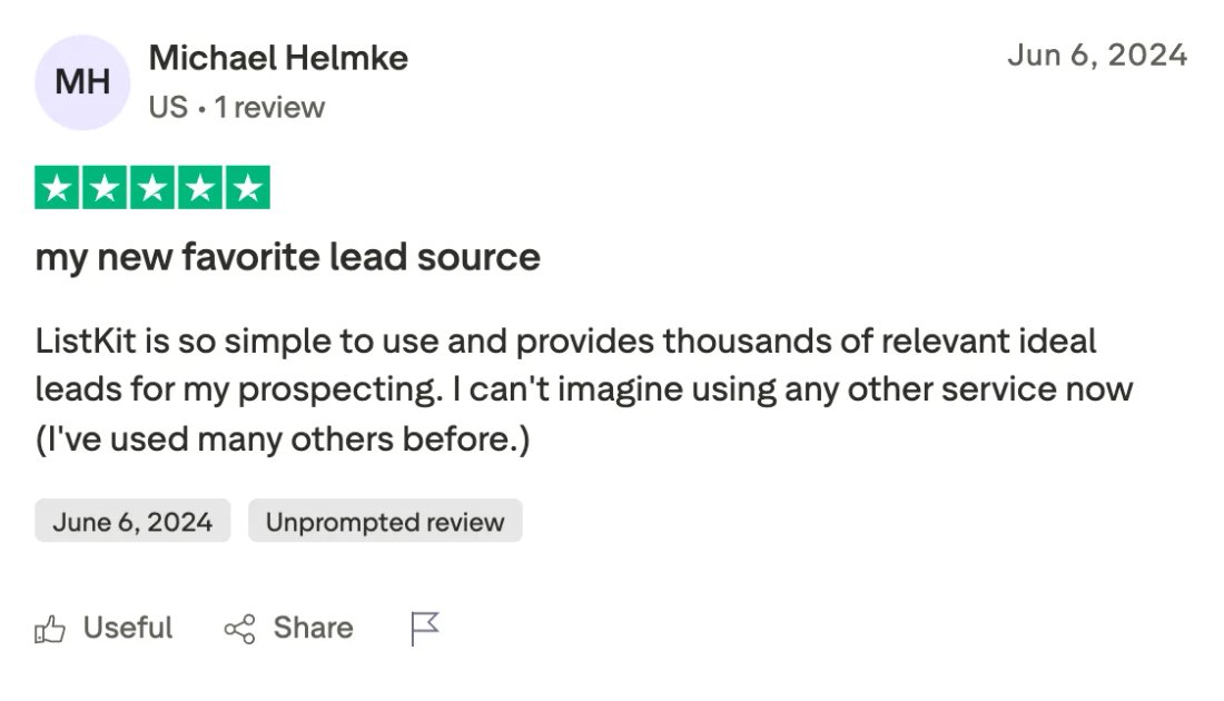 Trustpilot screenshot from Michael Helmke: my new favorite lead source