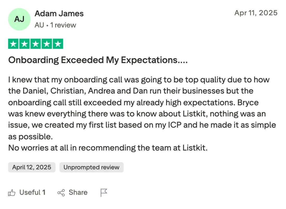 Trustpilot screenshot from Adam James: Onboarding Exceeded My Expectations....