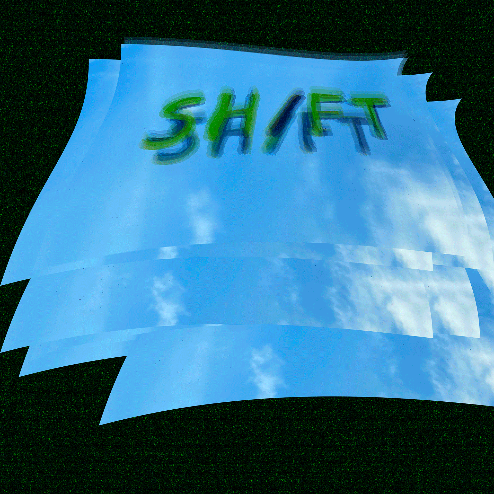 Sh / FT text on paper with rear view mirror animation