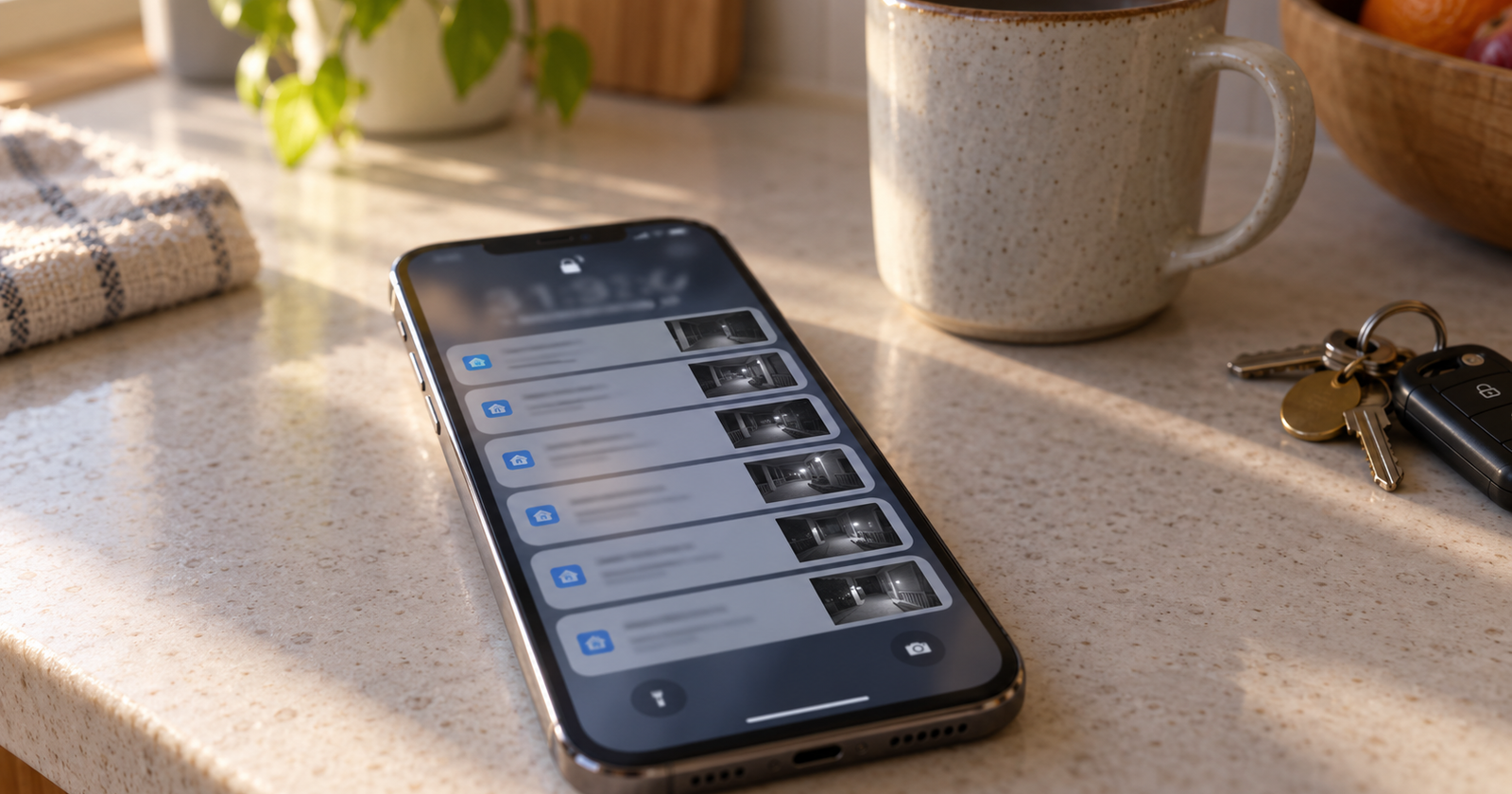 A phone lock screen filled with a stack of motion notifications from a security camera app