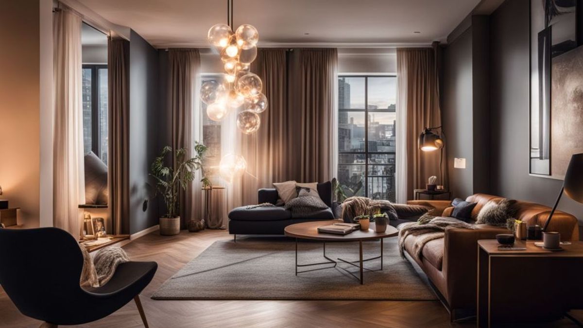 A living room with different smart bulbs.