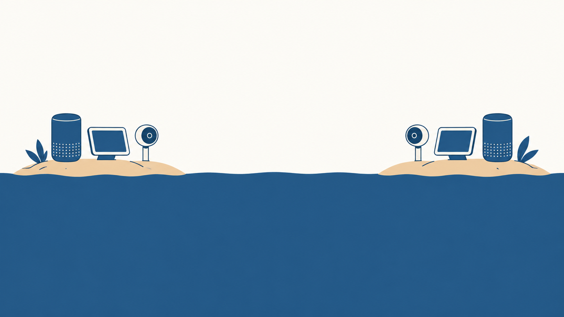 Two separate groups of home devices drawn as islands with no bridge between them.