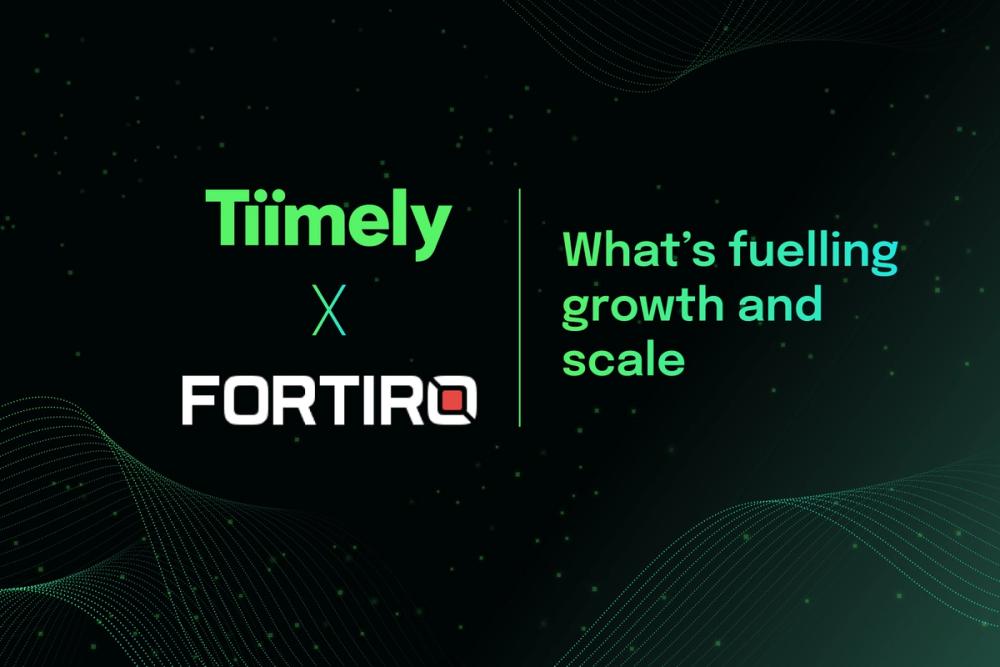 Tiimely and Fortiro logos on designed background