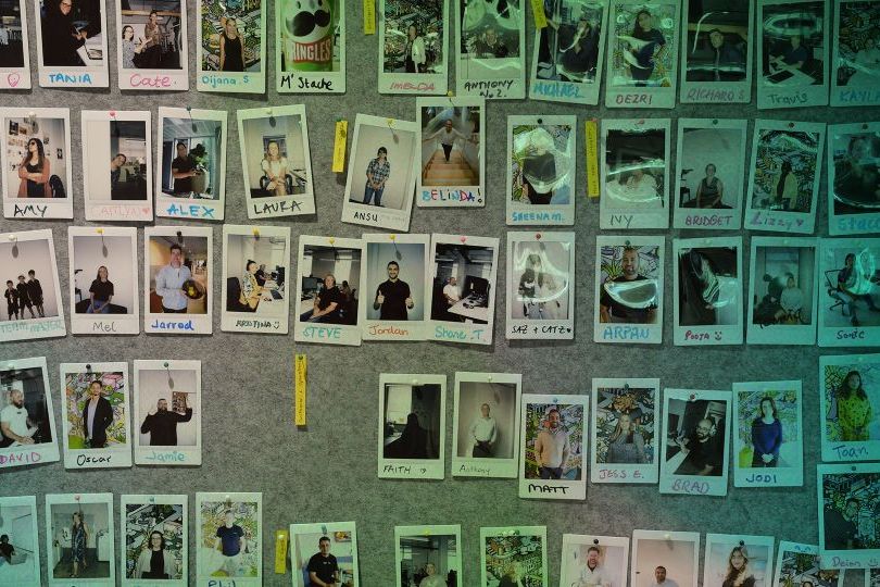 A set of polaroid photos featuring staff from Tiimely