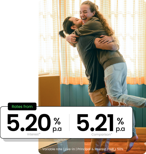 Couple hugging Rates from 5.20% p.a interest | 5.21% p.a comparison