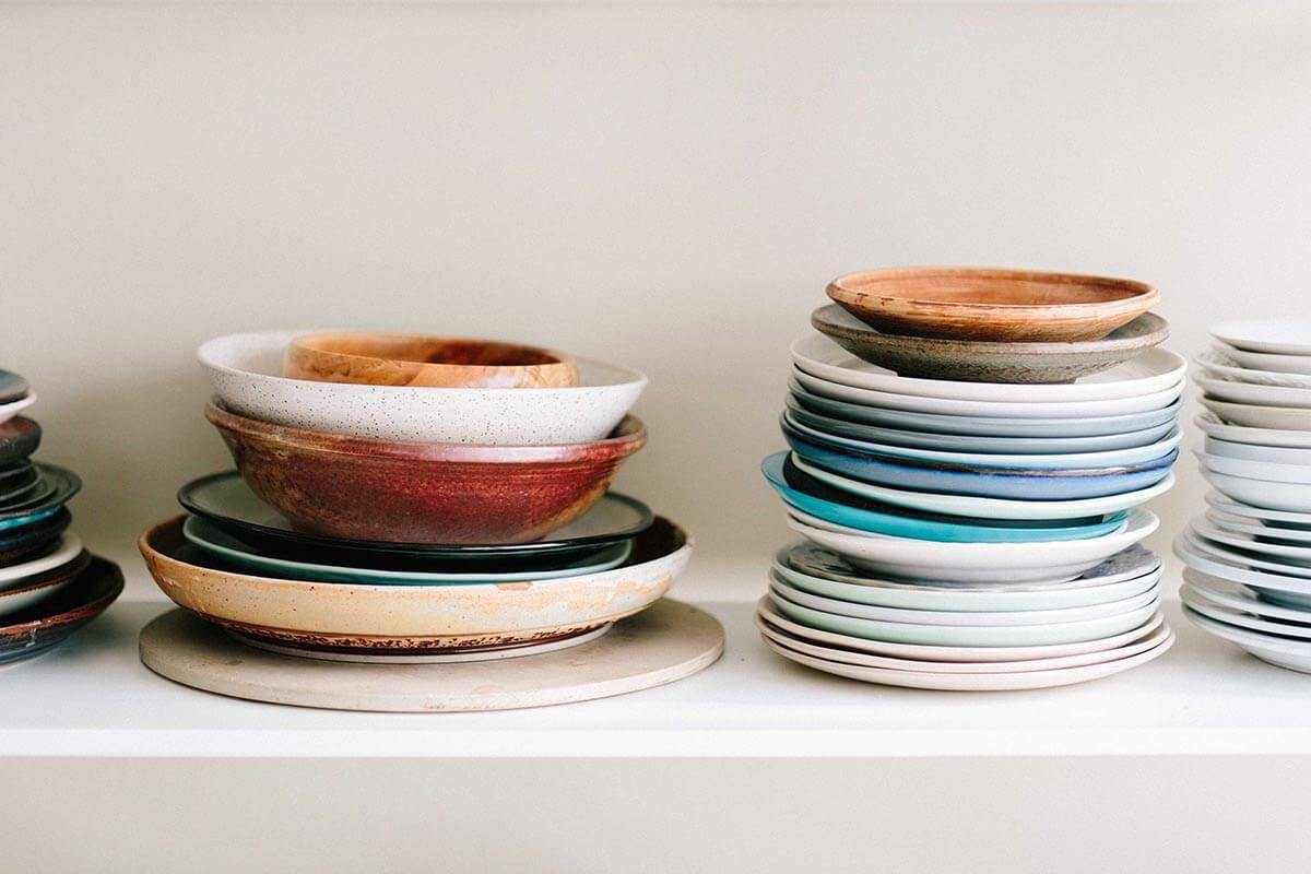 Colourful bowls stacked 