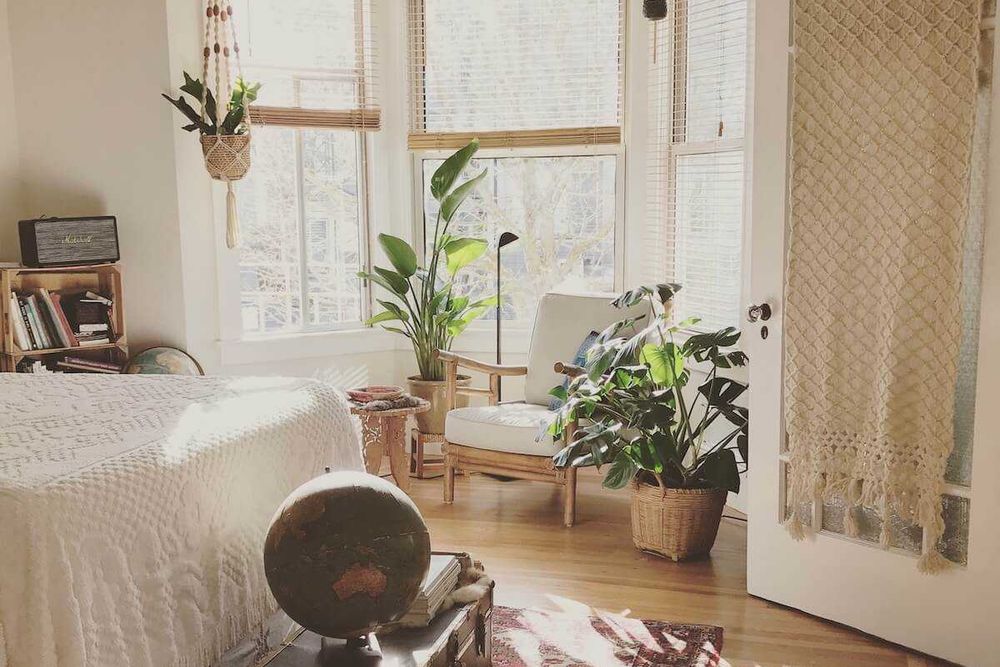 light and bright bedroom with large windows