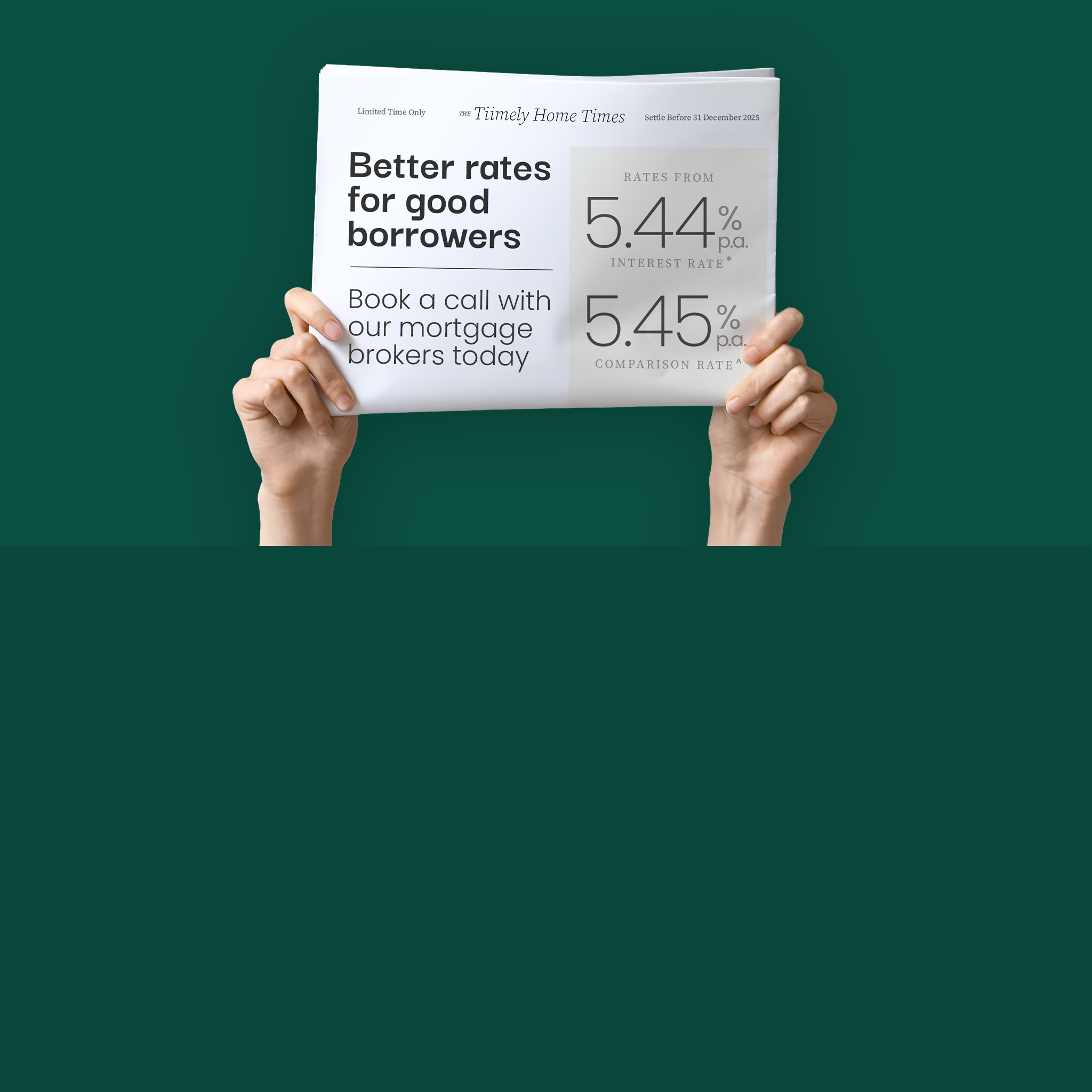 Hands holding up newspaper featuring interest rates