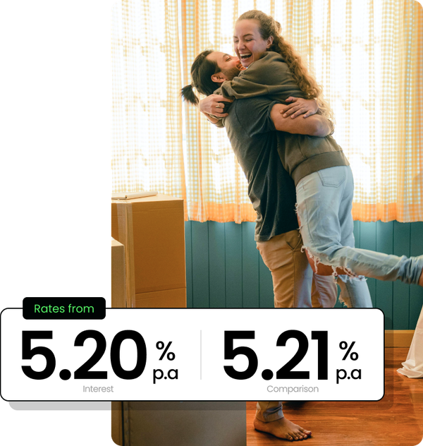 Couple hugging Rates from 5.20% p.a interest | 5.21% p.a comparison