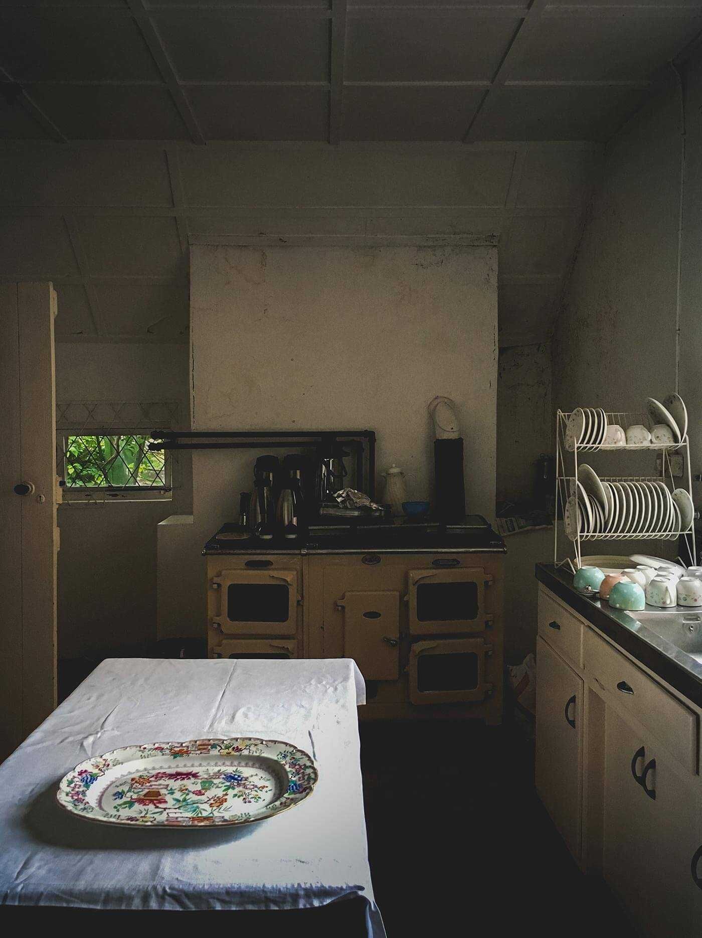 old kitchen with plates and bowls