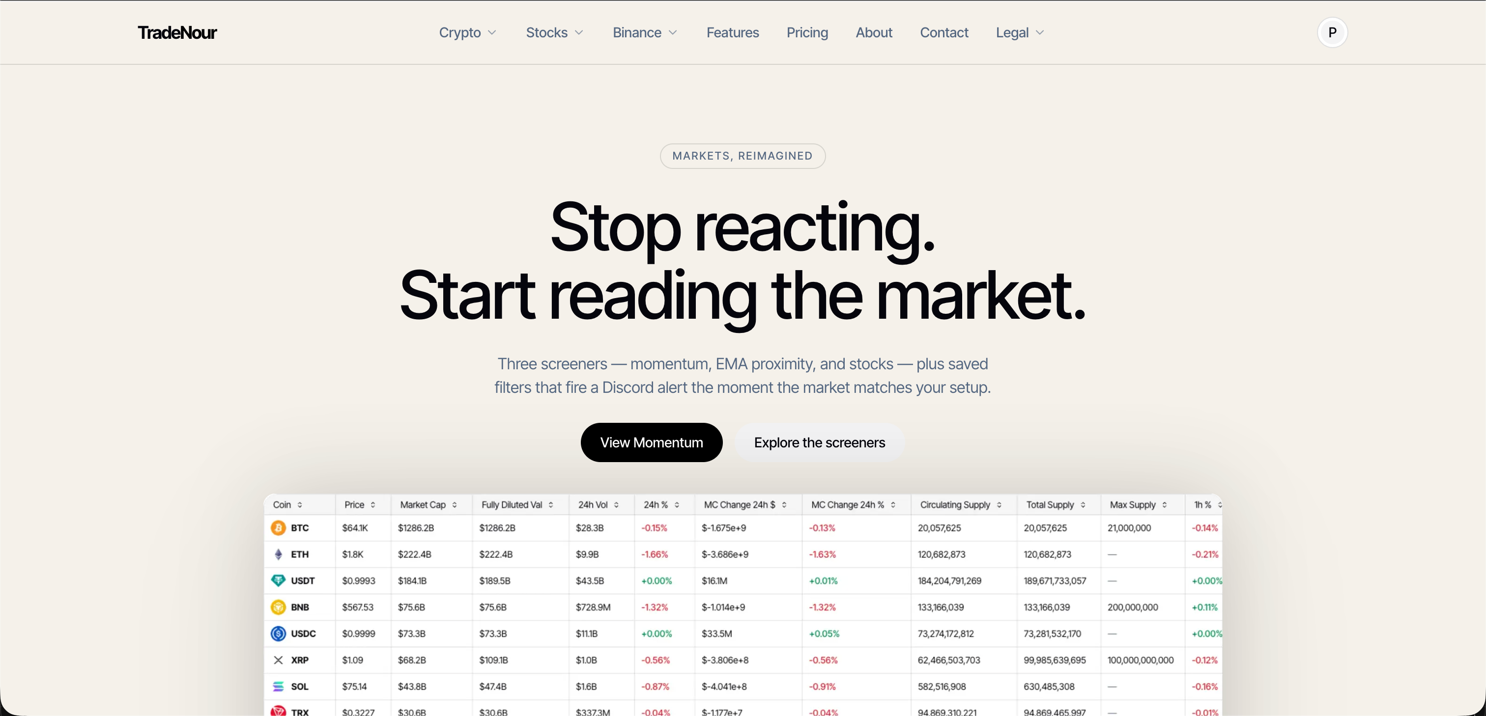 Tradenour screenshot