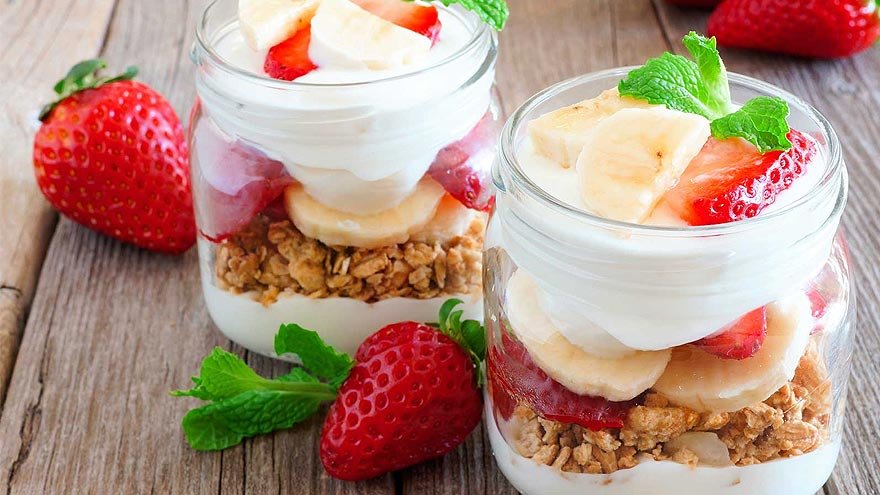 Berry parfaits on a counter top