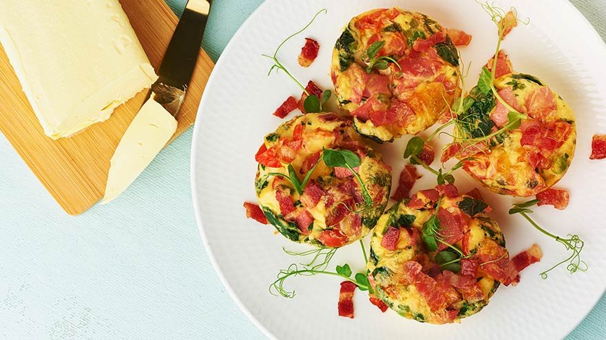 Egg muffin baked with bacon, ketogenic keto diet
