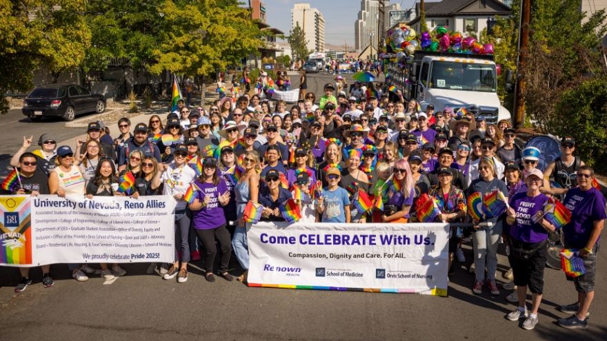Employees, clinicians, learners and families from Renown, UNR Med and the Orvis School of Nursing celebrate together at the 2025 Northern Nevada Pride Parade and Festival.