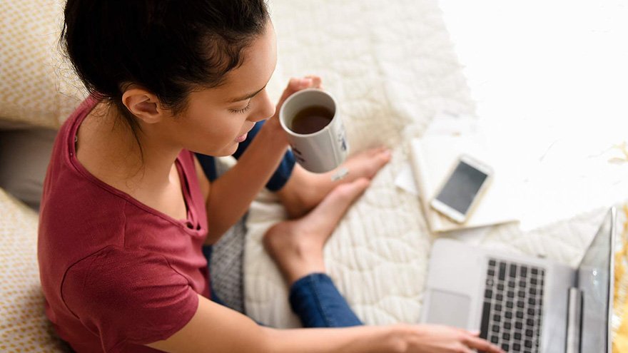 woman looking at computer