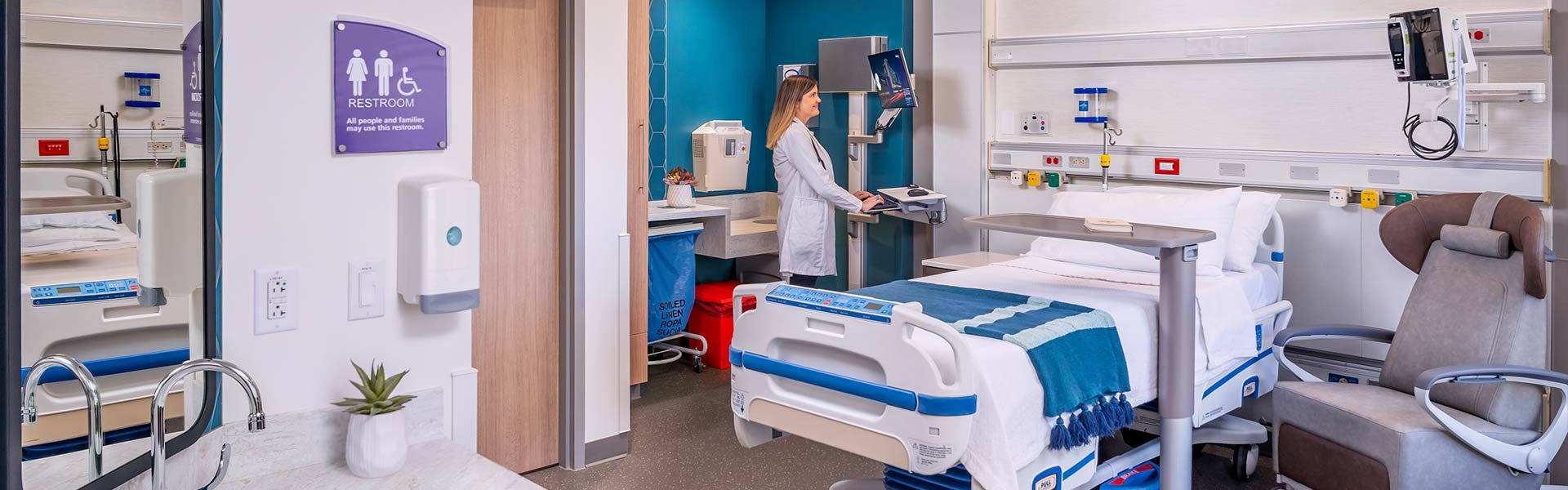 Renovated patient room on level 1 at existing Renown South Meadows Medical Center