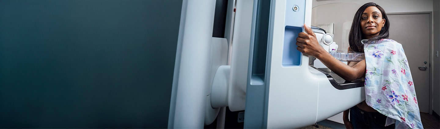 Patient having annual mammogram at Renown imaging location