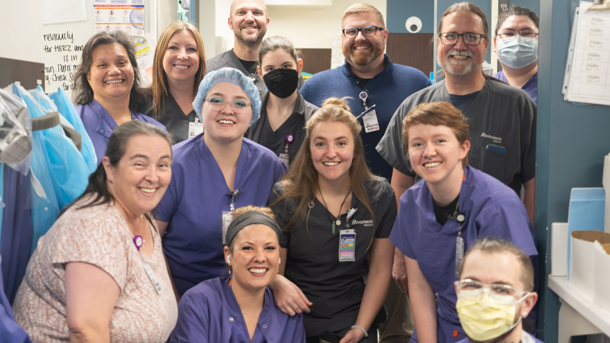 The Pathology team at Renown Health pose for a group photo in the pathology lab.