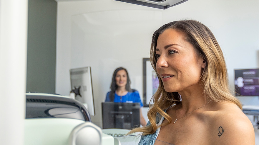 Patient getting a mammogram at the Conrad Breast Center