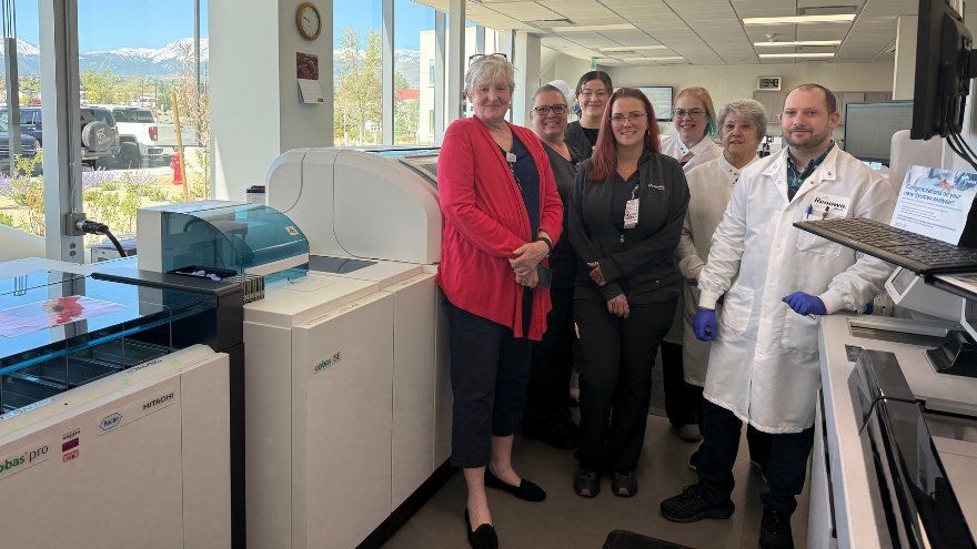 The Core Laboratory team at Renown South Meadows poses for a group photo in their new lab space at the Specialty Care Center.