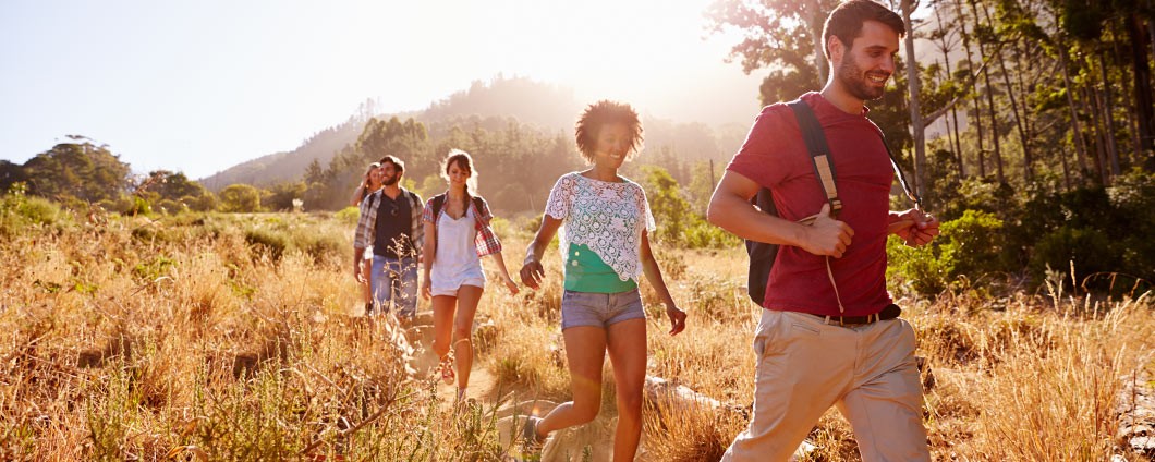 Group Of Friends On Walk Through Countryside Together