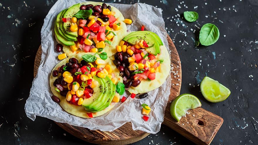 Black bean tostadas on board
