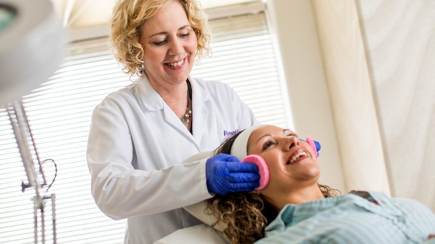Patient receiving facial at Renown Dermatology