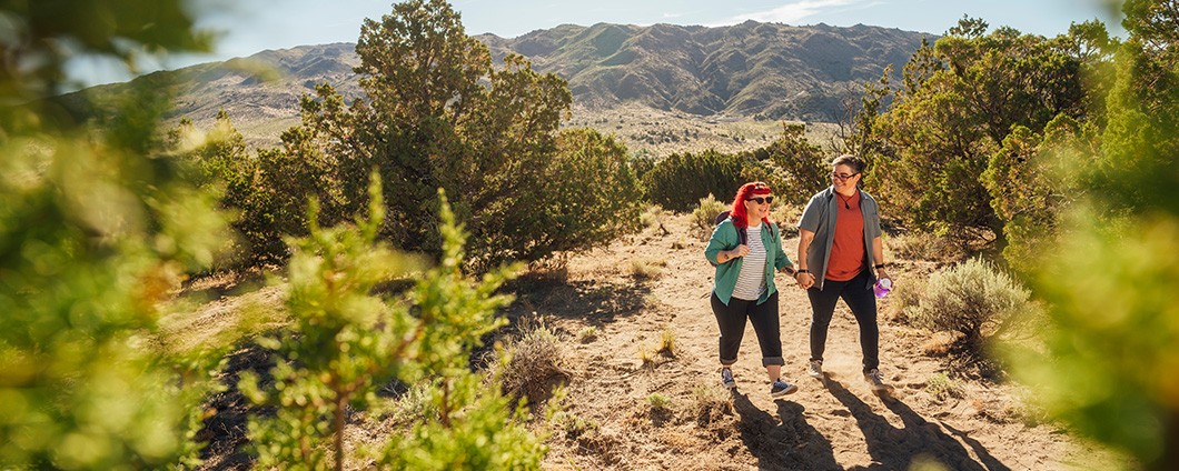 LGBTQIA+ couple hiking in Reno, NV