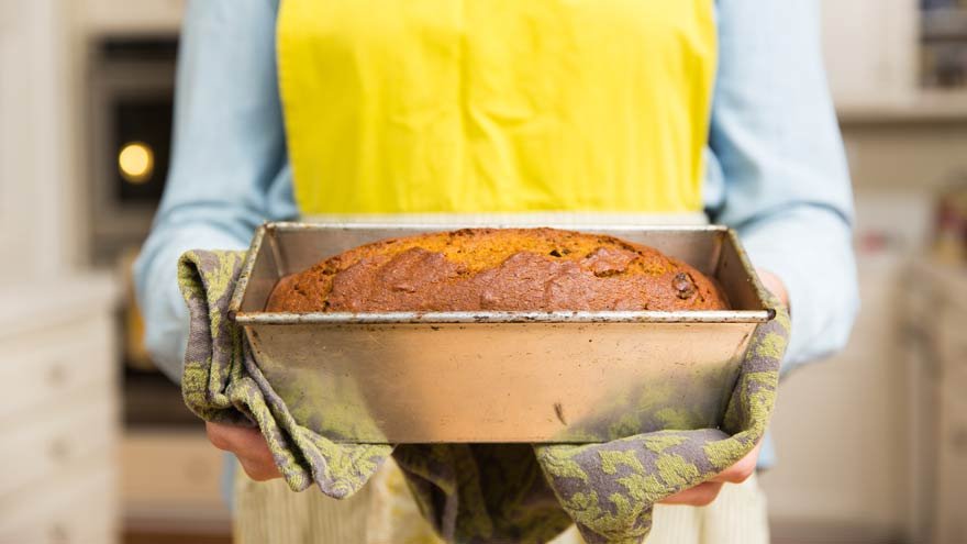 Pumpkin bread loaf hot out of the oven