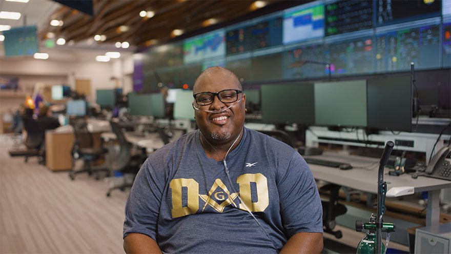 Bernard Lee sitting in Renown Transfer and Operations Center