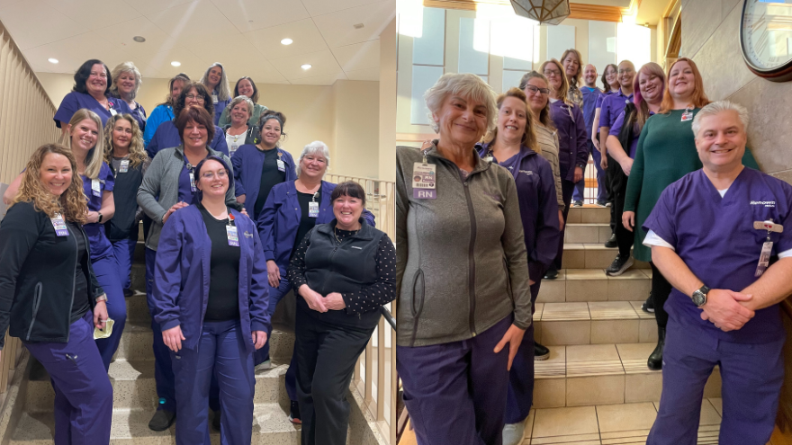 Two surgical preadmission teams pose for group photos.