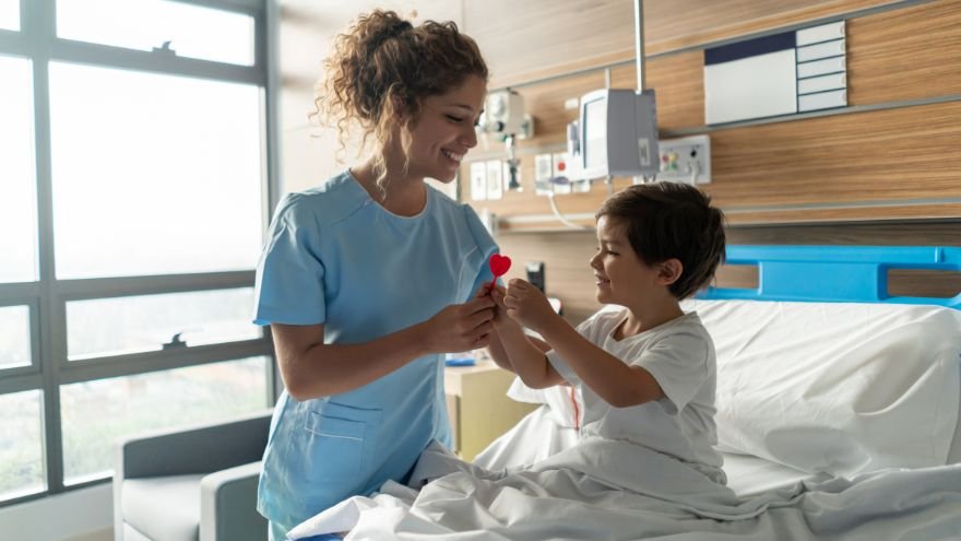 Child patient and healthcare provider representing pediatric clinical research and care