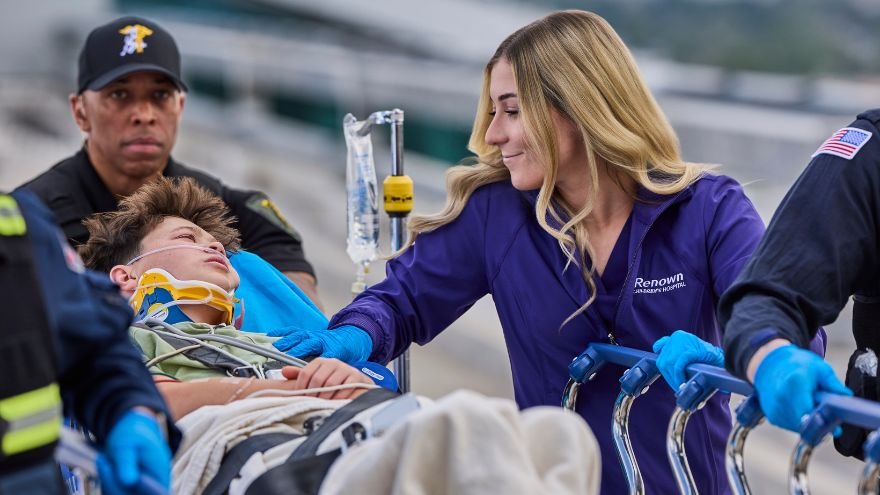 Care flight transporting boy