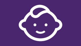 a white icon of a child 's face on a purple background