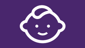 a white icon of a child 's face on a purple background