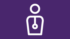 a white icon on a purple background is a scale