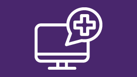 a computer monitor with a speech bubble with a cross on it .