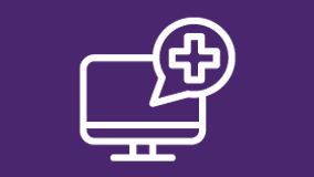 a computer monitor with a speech bubble with a cross on it .