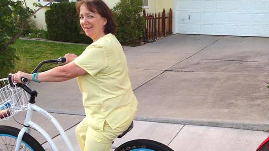 Shari Flamm riding her bike