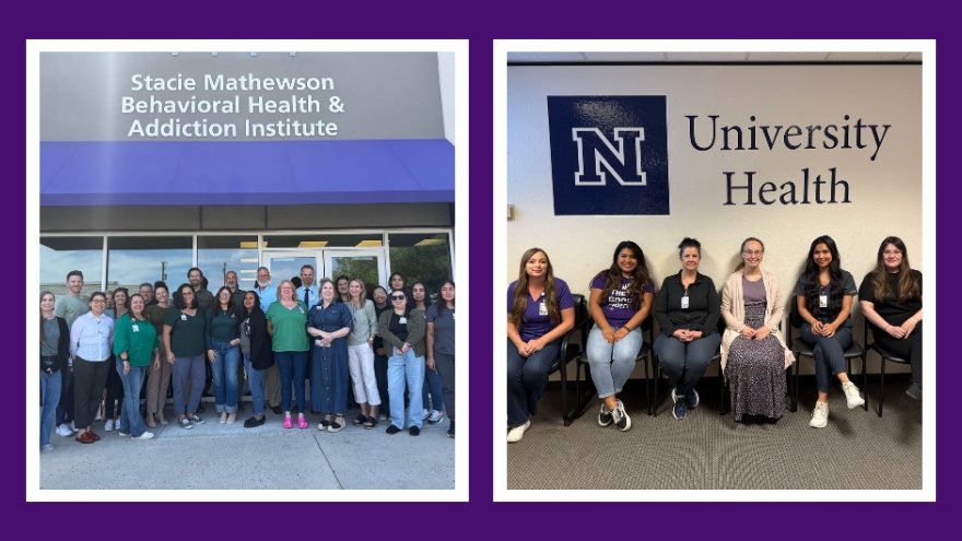 The Behavioral Health team at the Stacie Mathewson Institute and University Health pose for their own group photo side-by-side.