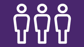 a group of people standing next to each other on a purple background .