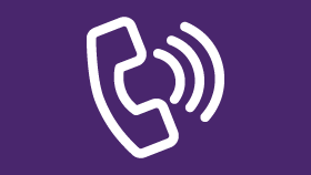 a white phone icon on a purple background