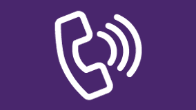a white phone icon on a purple background