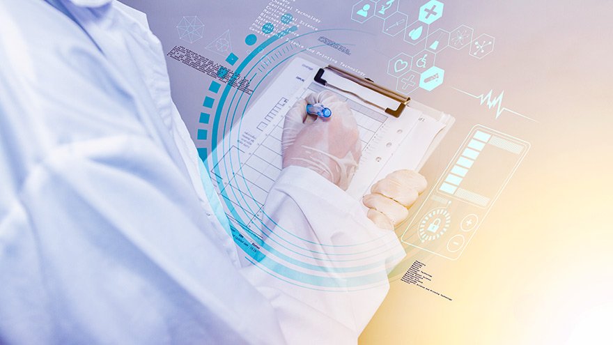 Scientist checklist on blue yellow background