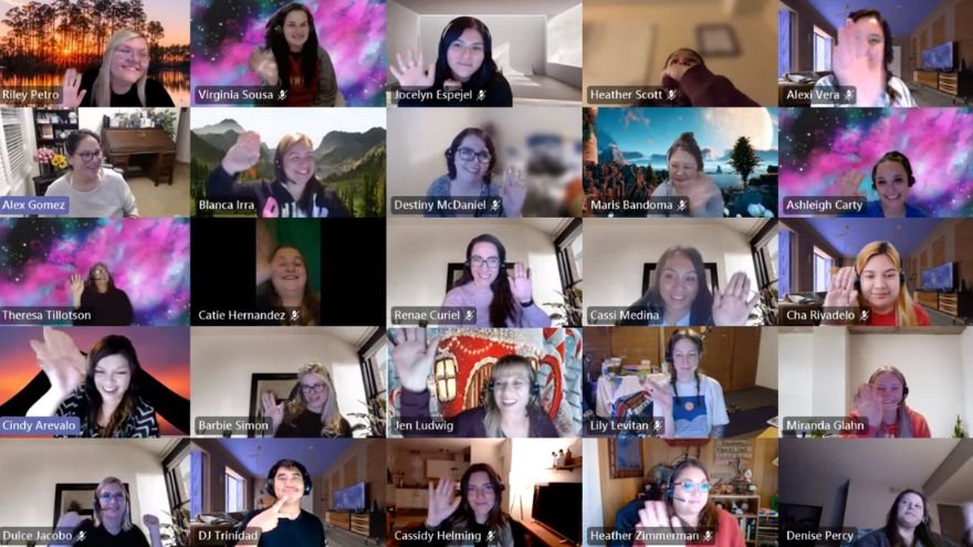 The Customer Engagement Center team posing on Microsoft Teams during their virtual team meeting.