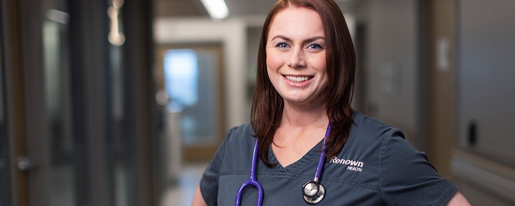 Renown Medical Assistant posing in hallway