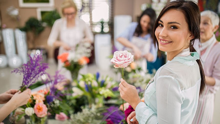 Bride to be at a floral arranging class