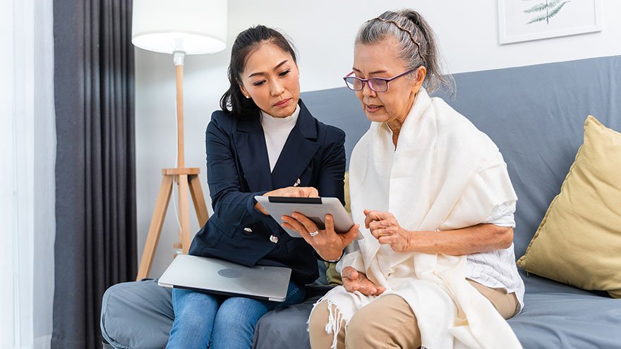 Caregiver helping loved one