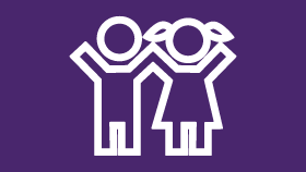 an icon of two people holding hands on a purple background